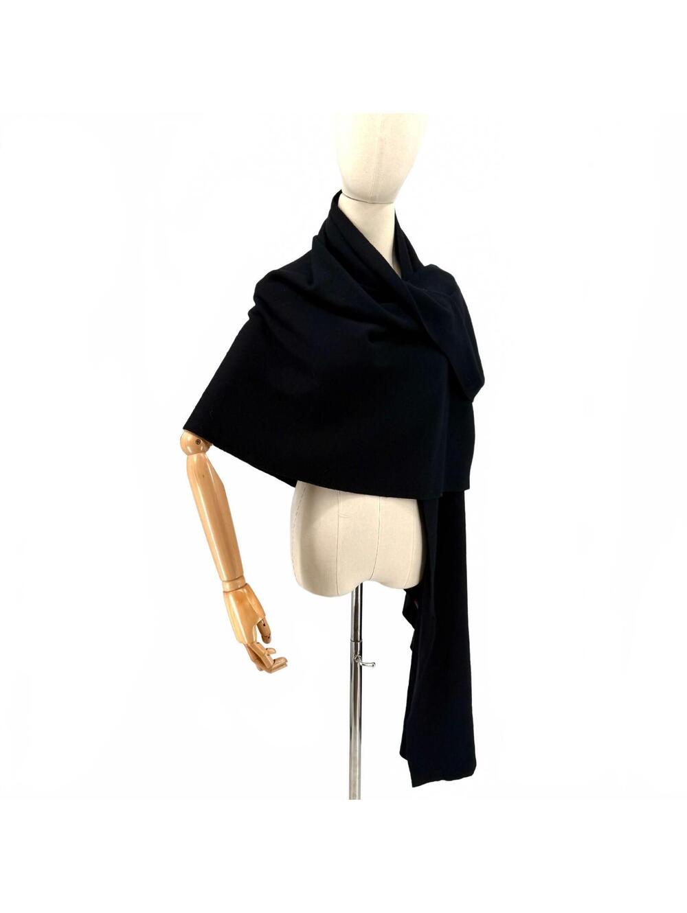Vintage 90s Donna Karan Black 100% Wool Knit Wrap Shawl